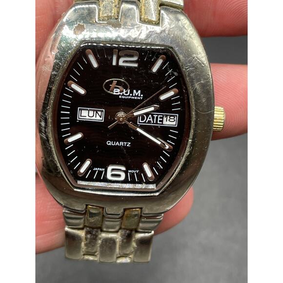 Bum Equipment 3316 Analog Date/Day Mens Quartz Watch Black Dial Silver Tone 36mm - Picture 2 of 12